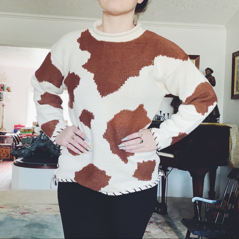 Saks Fifth Avenue vintage western cow print Sweater Pullover cotton - Picture 4 of 8